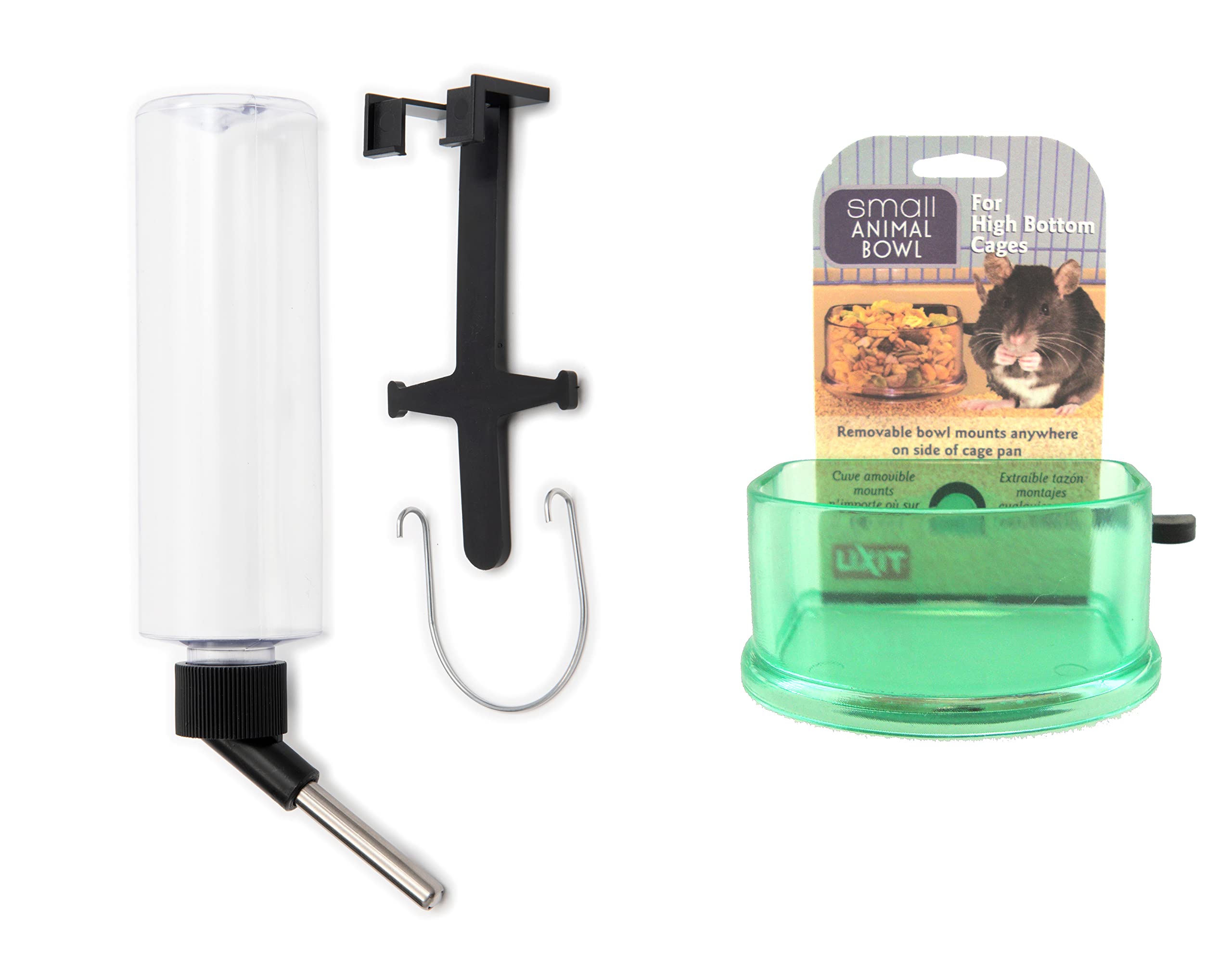 Lixit 8oz Aquarium and Wire Cage Water Bottle for Mice, Hamsters and Other Small Animals (8oz + Bowl)