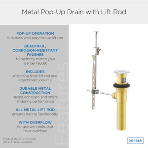 Danze D495002 1-1/4-Inch Metal Pop-Up Drain Assembly with Lift Rod and Overflow, Chrome