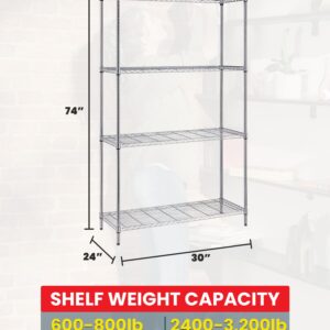 Quantum Storage Systems WR74-2430C Starter Kit for 74' High 4-Tier Wire Shelving Unit, Chrome Finish, 24' Width x 30' Length x 74' Height