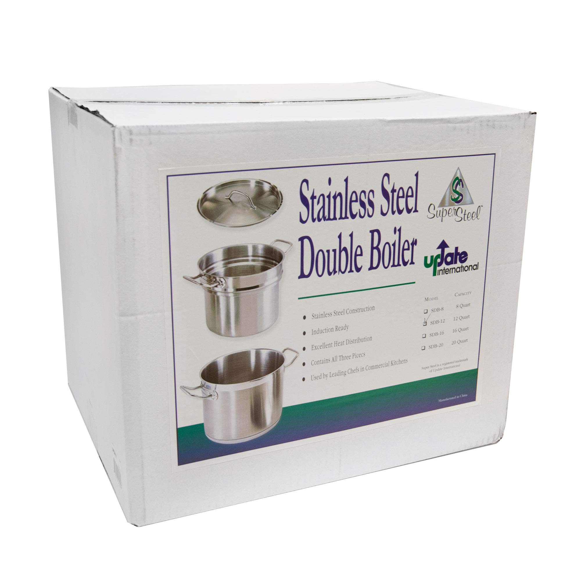 Update International (SDB-08) 8 Qt Induction Ready Double Boiler with Cover, Stainless Steel