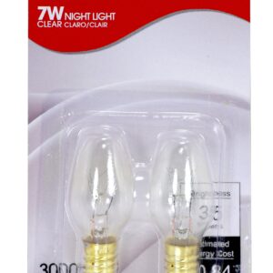 Satco S3791 120V 2/Card Candelabra Base 7-Watt 7C7 Night Light Bulb, Clear