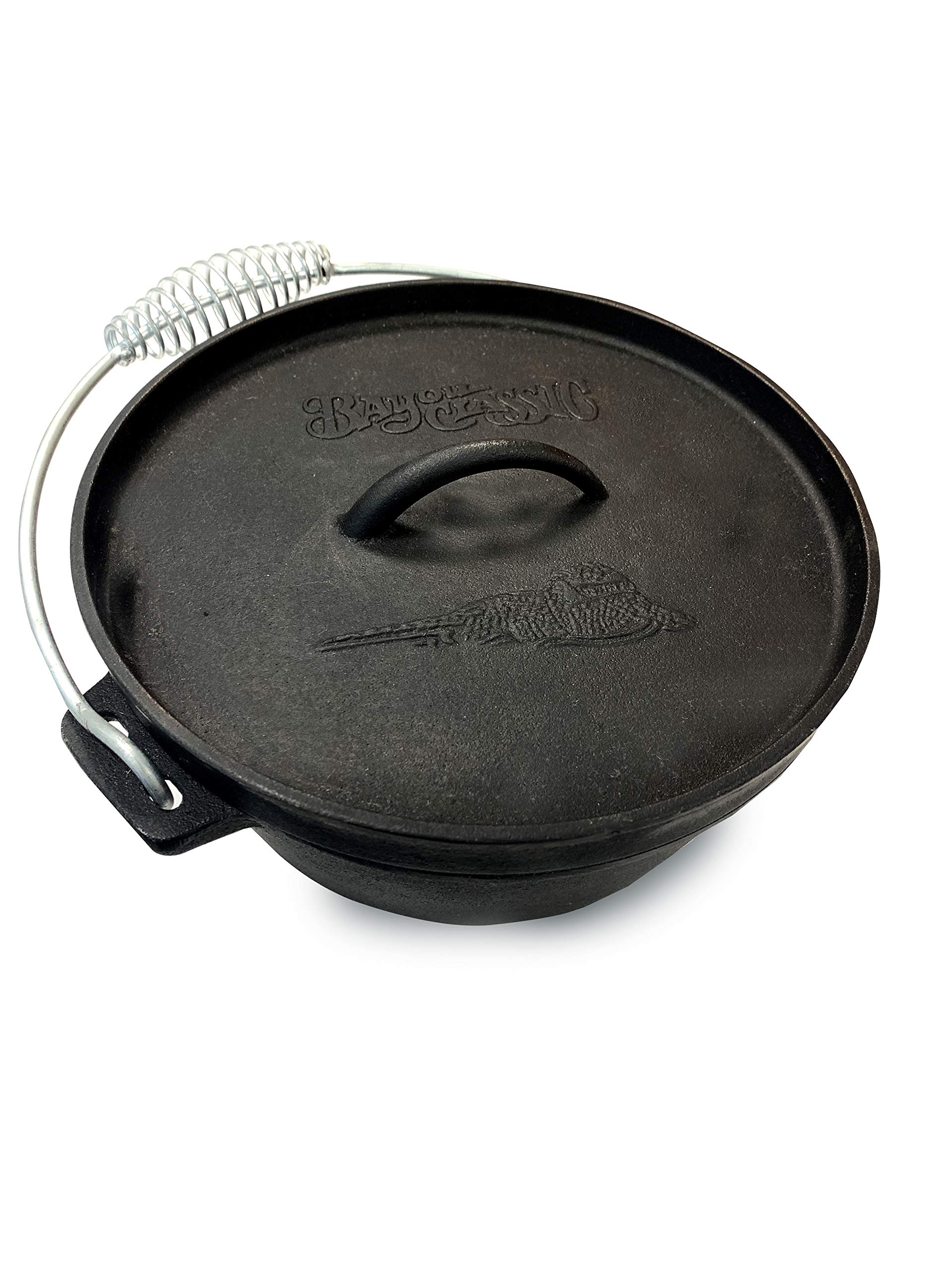 Bayou Classic 7402 2-qt Cast Iron Dutch Oven Features Flanged Camp Lid Stainless Coil Wire Handle Grip Perfect To Use Over A Campfire To Prepare One-Pot Meals Bake Cornbread Biscuits or Cobbler