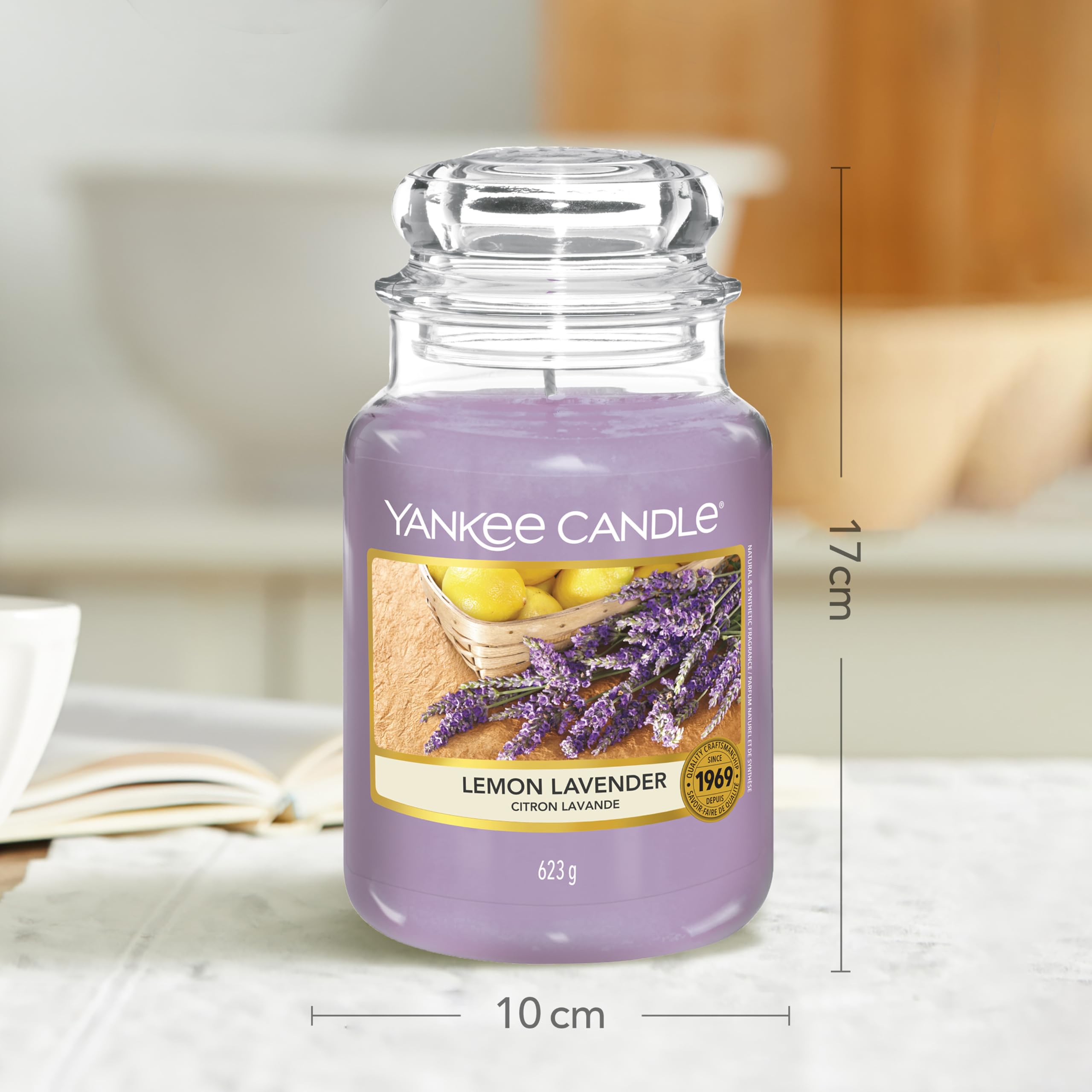 Yankee Candle Lemon Lavender Scented, Classic 22oz Large Jar Single Wick Candle, Over 110 Hours of Burn Time, Ideal for Gifting, Events, and Home Fragrance