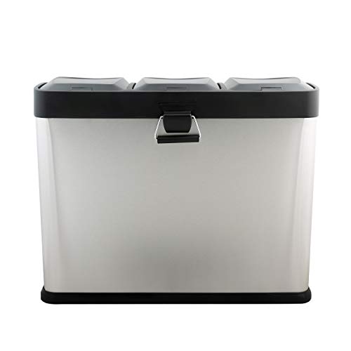 Organize It All 3 Compartment Step-On 45 Liter Recycling Trash Can, Stainless Steel