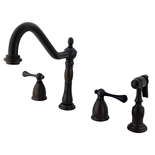 Kingston Brass KB1795BLBS Heritage 8-Inch Widespread Kitchen Faucet with Brass Sprayer, 8-1/4-Inch, Oil Rubbed Bronze