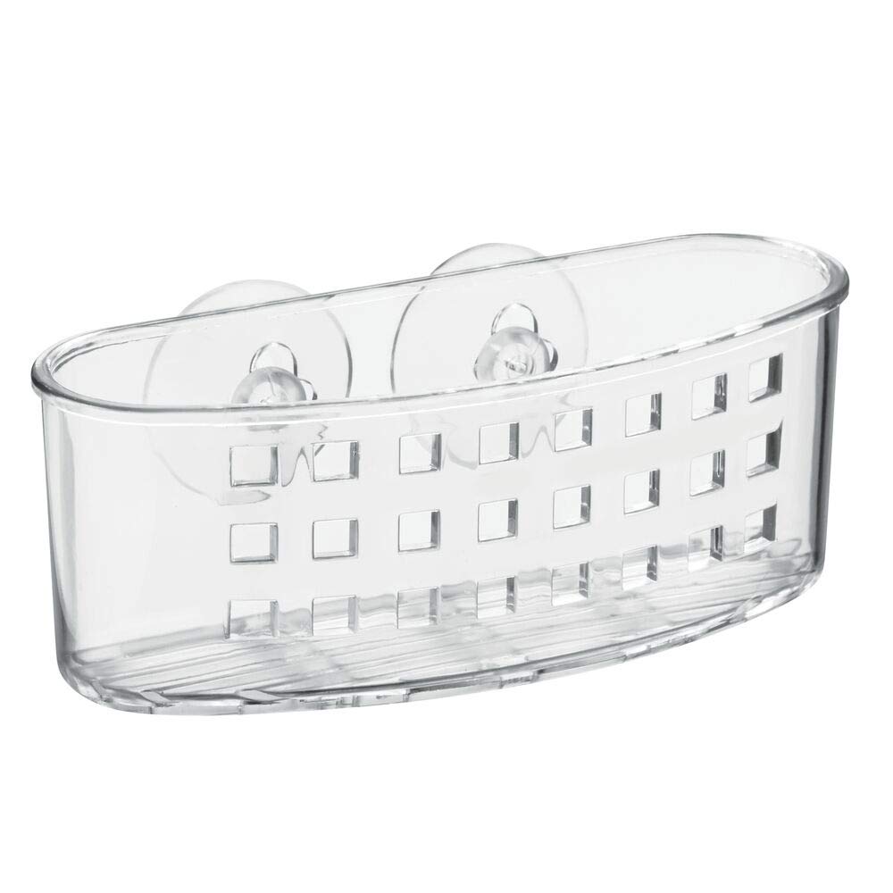 iDesign BPA-Free Plastic Bathroom Suction Organizer Basket - 6.5" x 2.75" x 2.5", Clear