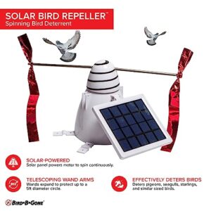 Bird B Gone - Solar Bird Repeller - Spinning Bird Deterrent with Telescoping Arms - Prevents Birds from Landing - Humane Repellent - Portable Design - for Boats, Patios, AC Units, Etc - Solar Powered