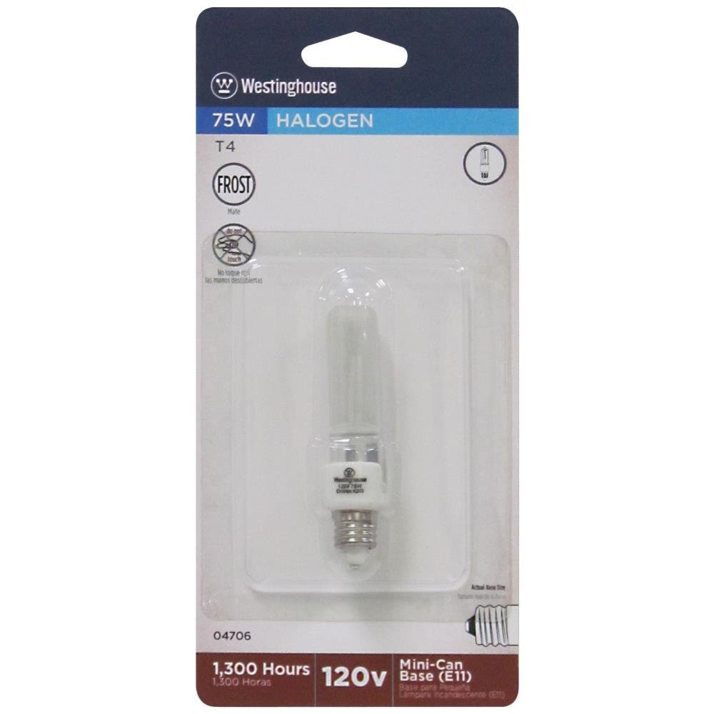 Westinghouse 0470600 75 watt T4 Halogen Single-Ended Frost Light Bulb with Mini-Can Base, 1 Pack