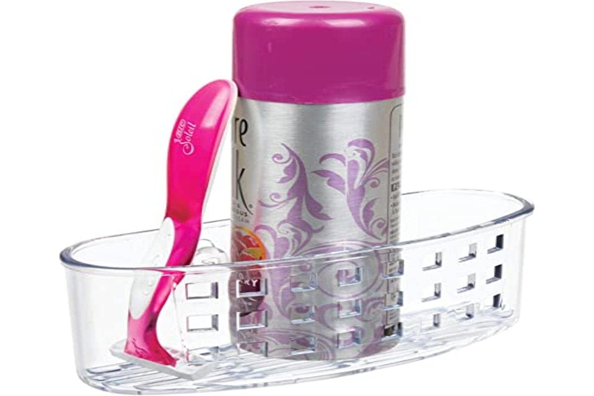 iDesign BPA-Free Plastic Bathroom Suction Organizer Basket - 6.5" x 2.75" x 2.5", Clear