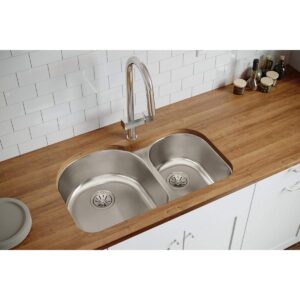 Elkay Lustertone ELUH3119R Offset 60/40 Double Bowl Undermount Stainless Steel Kitchen Sink