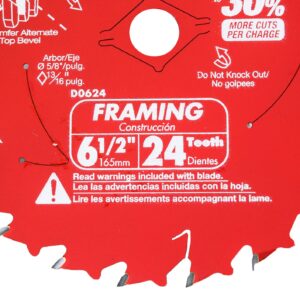 Freud D0624A 6‑1/2 in. x 24‑Tooth Tracking Point Wood Framing Saw Blade, Carbide