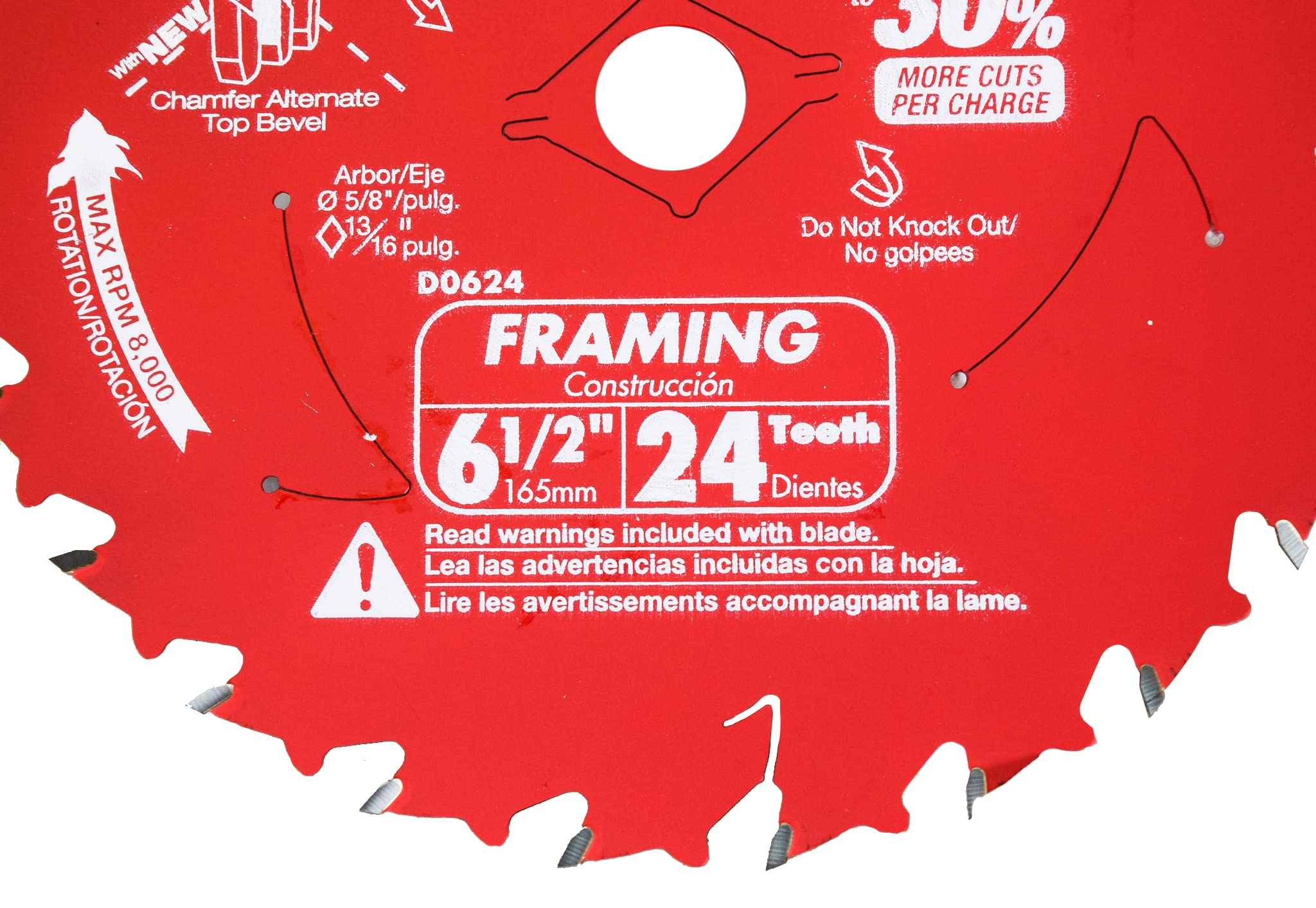 Freud D0624A 6‑1/2 in. x 24‑Tooth Tracking Point Wood Framing Saw Blade, Carbide