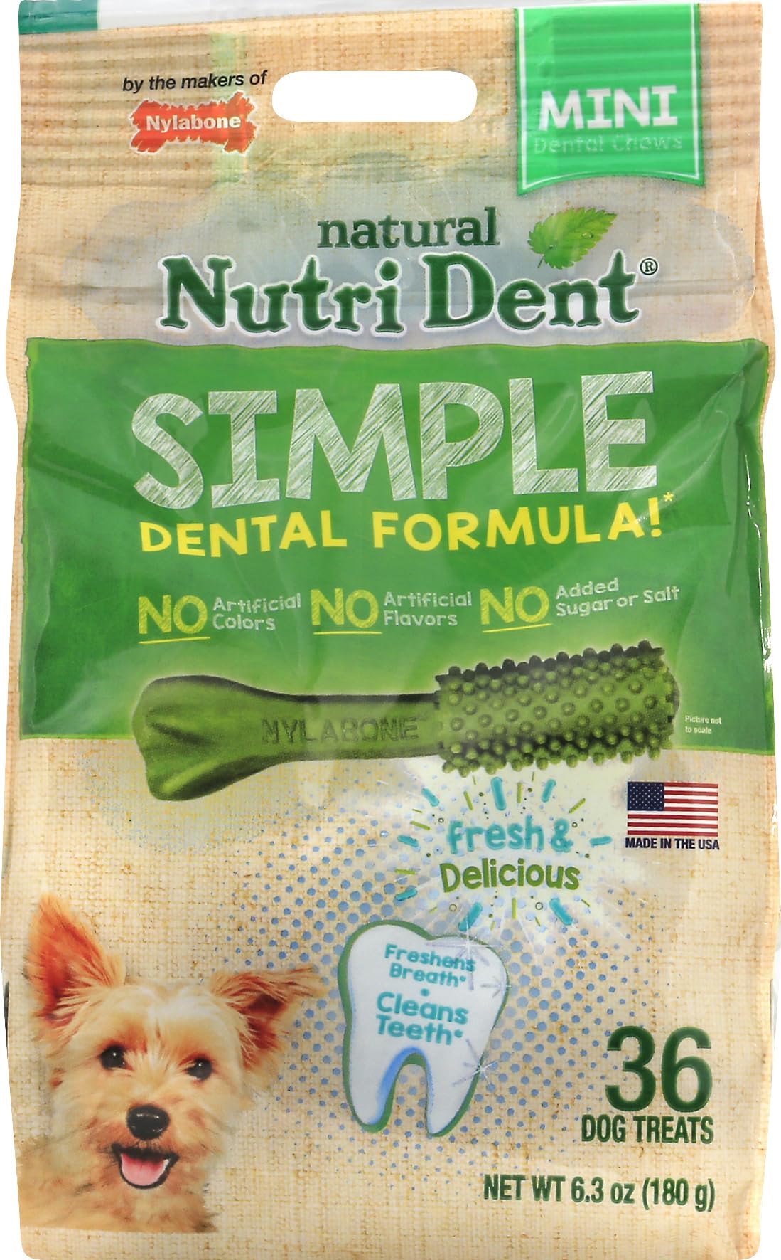 Nylabone Nutri Dent Limited Ingredient Dental Dog Chews, Petite (Up To 10 Lbs), Green