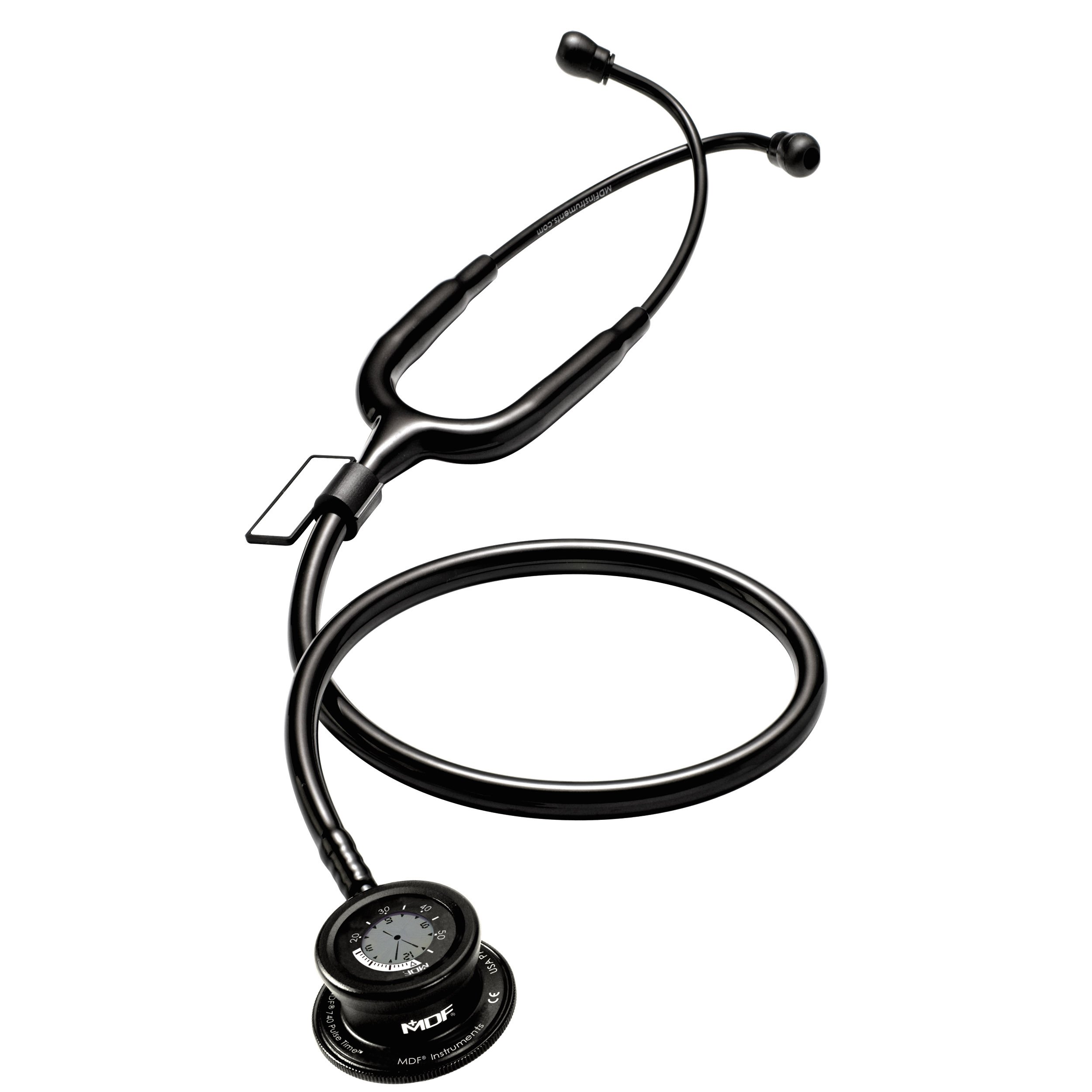 MDF Instruments, Pulse Time® 2-in-1 Digital LCD Clock and Single Head Stethoscope - Free-Parts-for-Life & Lifetime Warranty - All Black (MDF740-BO)