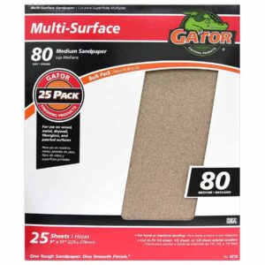 gator 9" x 11" multi-surface sanding sheets, 80 grit, 25 pack