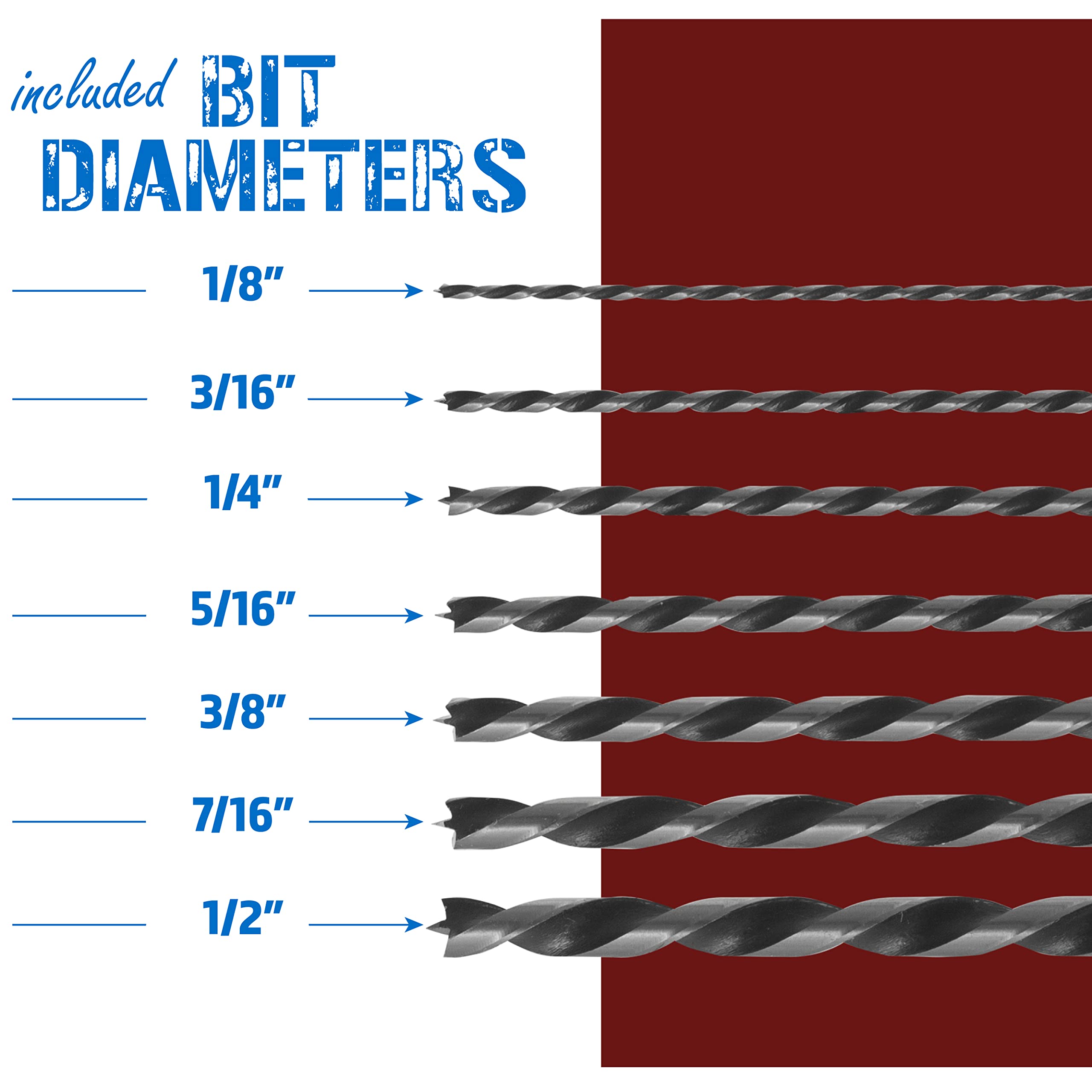 Fulton 12 inch Extra Long Brad Point Drill Bit Set with 7 Total Drill Bits • Ideal for Wood • PVC • Resin • Composite • MDF and Drywall (Sheet Rock) Materials