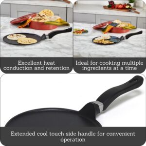 IMUSA USA 9.5" Nonstick Soft Touch Comal/Griddle with Soft Touch Handle, Black