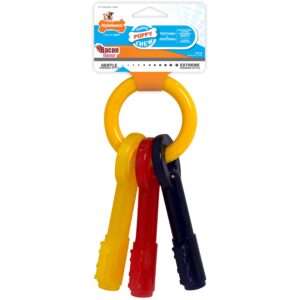 nylabone puppy chew keys toy - puppy chew toys for teething - puppy supplies - bacon flavor, medium/wolf (1 count)