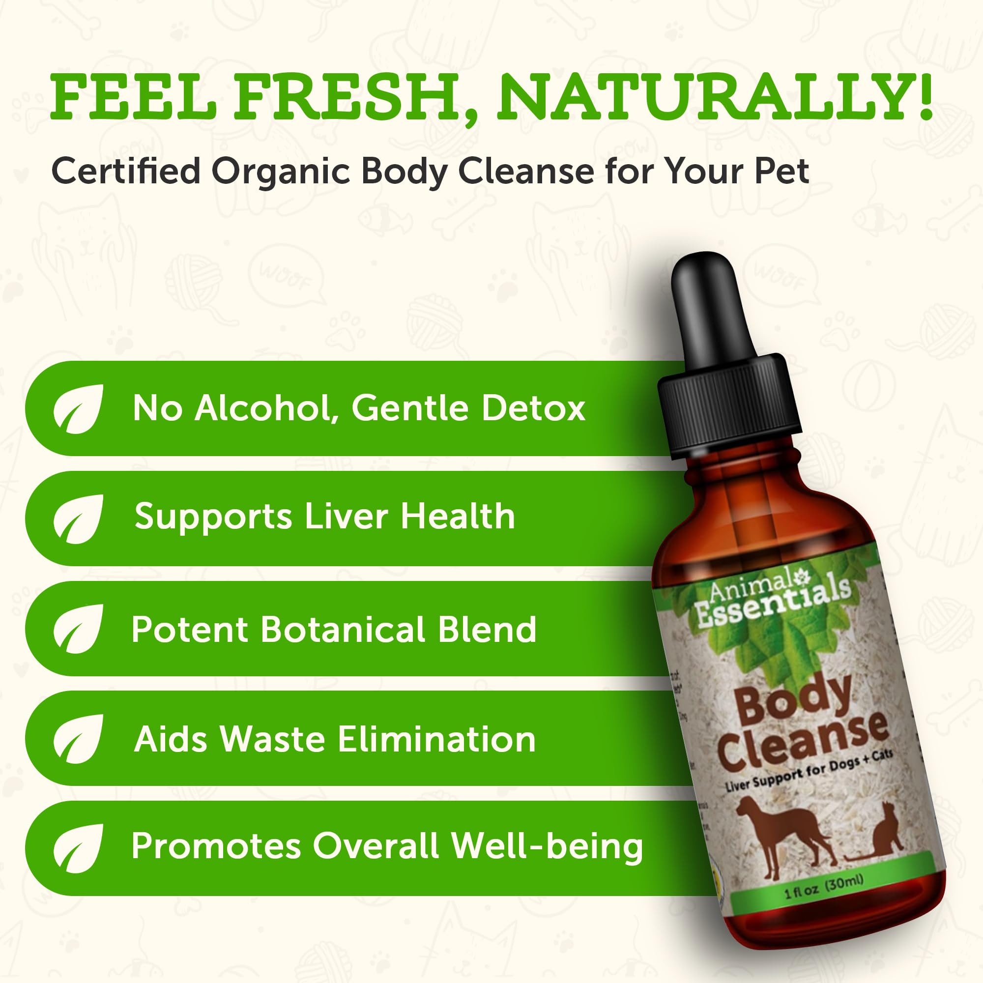 Animal Essentials Body Cleanse - Liver Support for Dogs & Cats, Liver Juice Liquid Drops, Healthy Waste Elimination, Organic Herbs Tincture - 1 Fl Oz