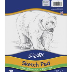 UCreate Sketch Pad, Standard Weight, 9" x 12", 50 Sheets