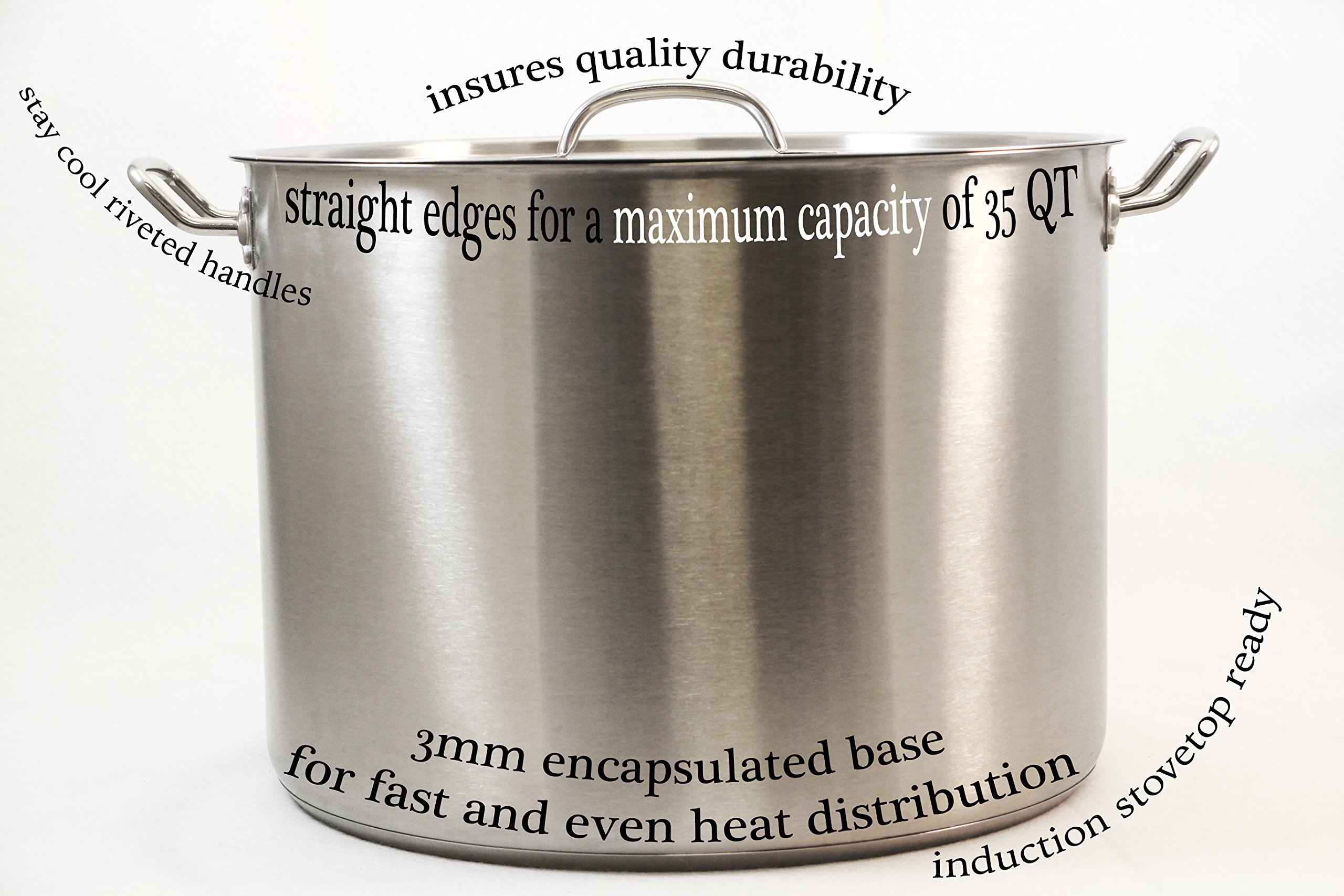 ExcelSteel Heavy Duty Stainless Steel Stock Pot with Lid, 35 quarts, Silver