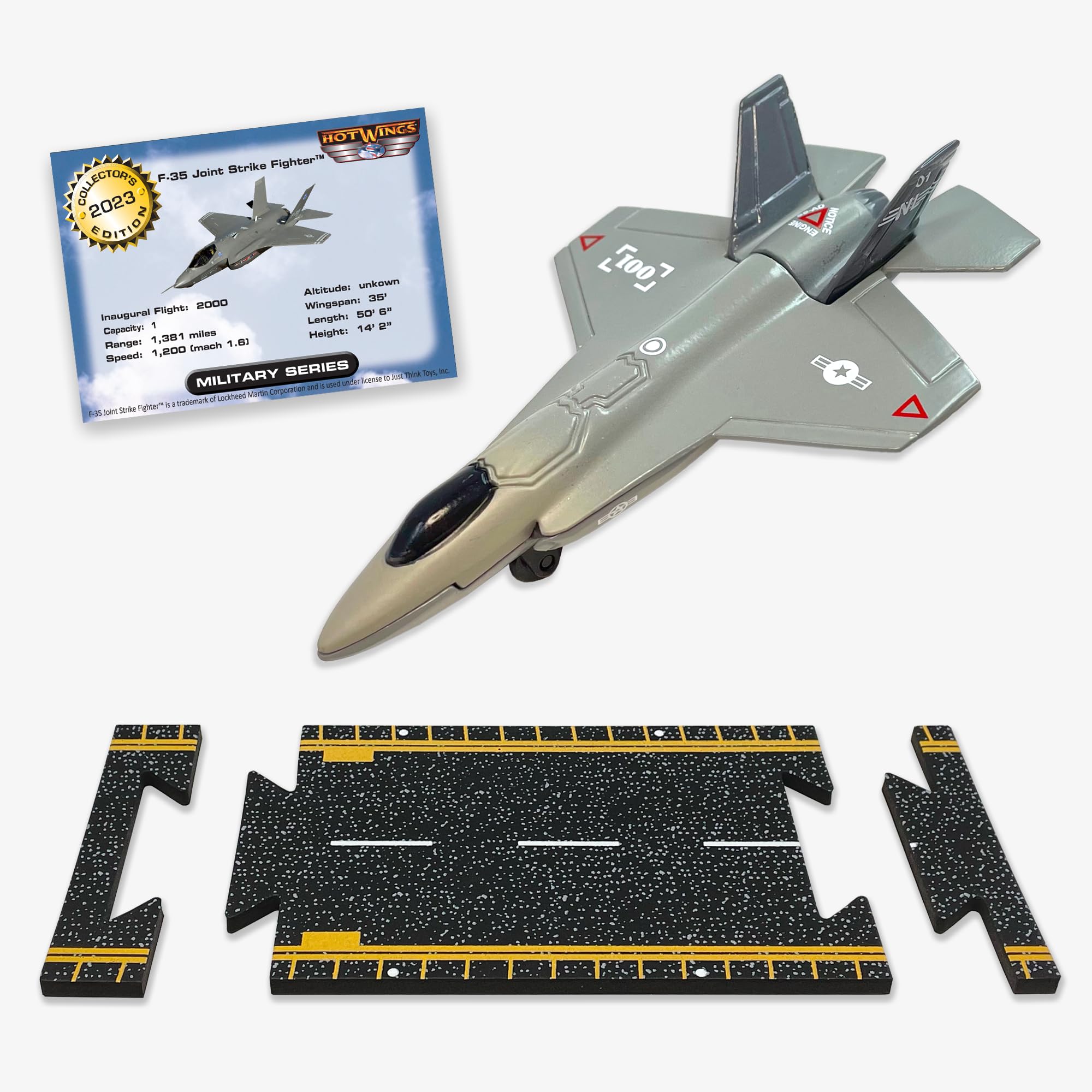 Hot Wings Planes Joint Strike Fighter with Connectible Runway, Grey