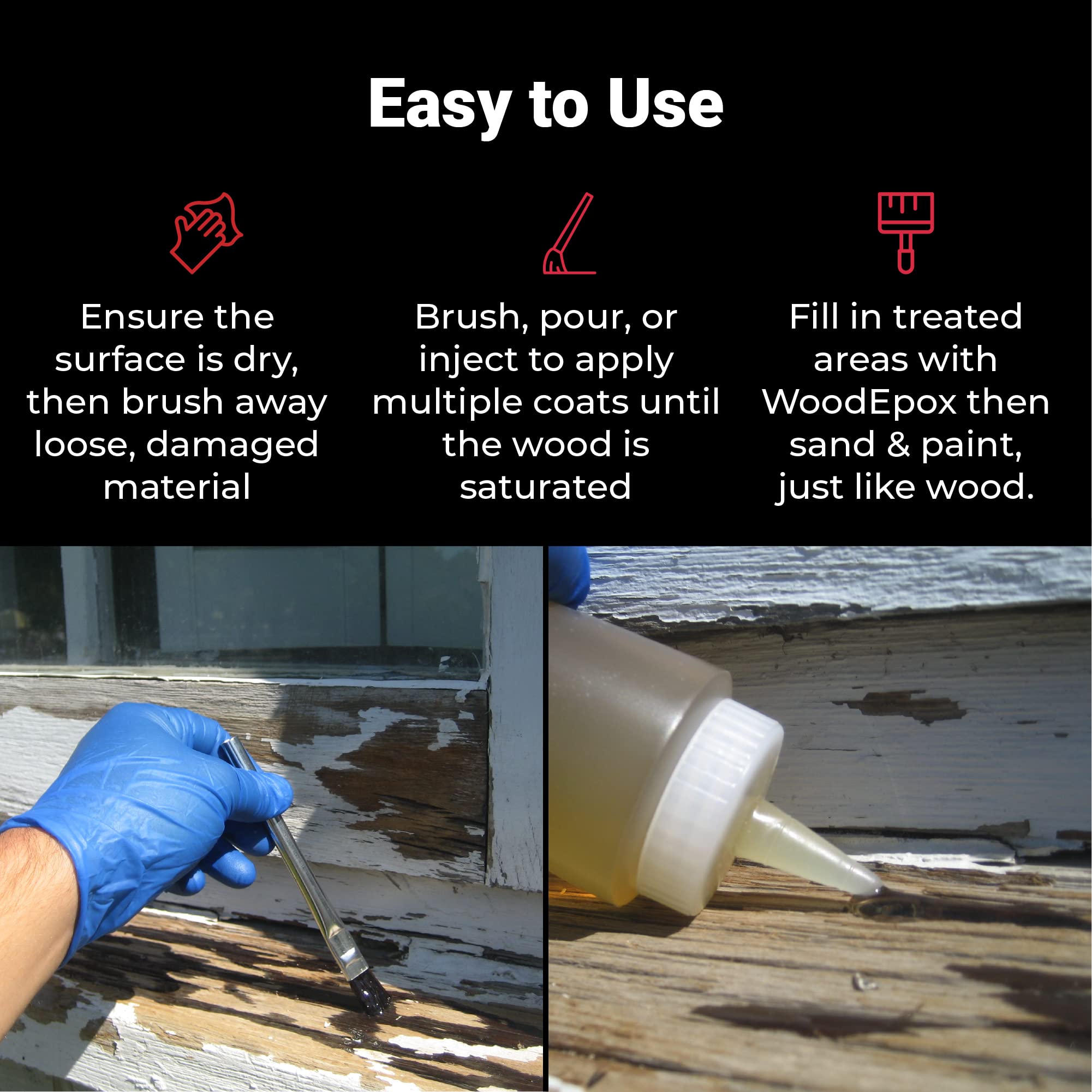 Abatron LiquidWood Kit - 12 Ounce - 2-Part Structural Wood Epoxy Resin - Wood Hardener and Consolidant - Perfect Primer for WoodEpox Epoxy Wood Filler