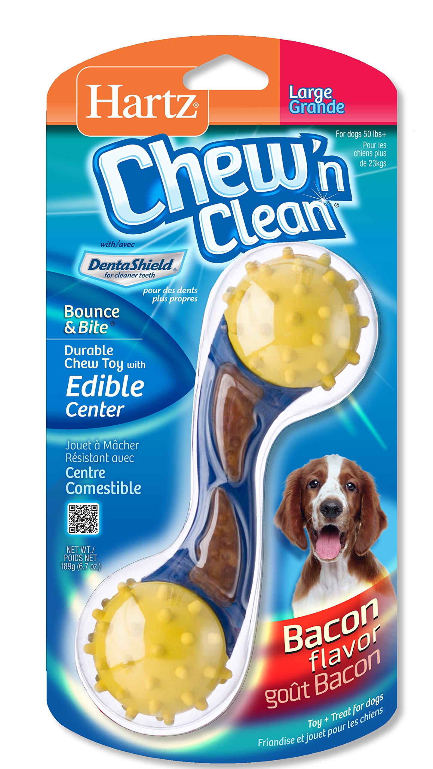 Hartz Chew 'n Clean Bounce & Bite Bacon Flavored Dental Dog Chew Toy and Treat - Large