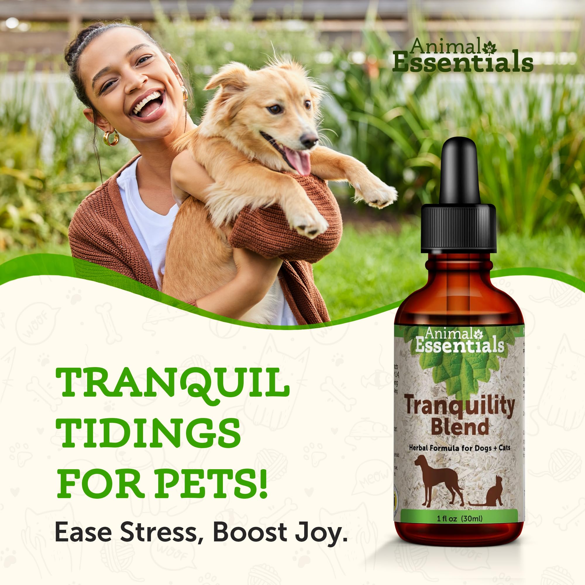 Animal Essentials Tranquility Blend Herbal Formula for Dogs & Cats, 1 fl oz - Made in USA, Calming Supplement, Anxiety Relief