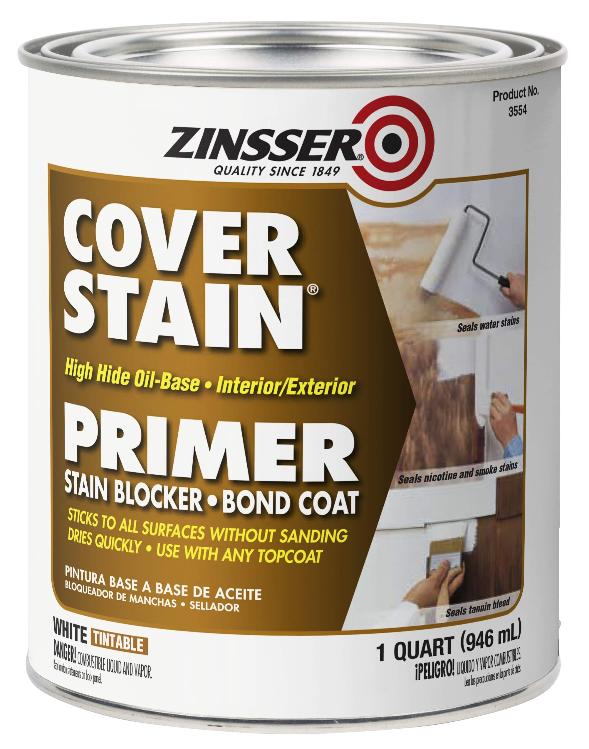 Rust-Oleum 3554 Zinsser High Hide Cover Stain Primer and Sealer, White 32 Fl Oz (Pack of 1)