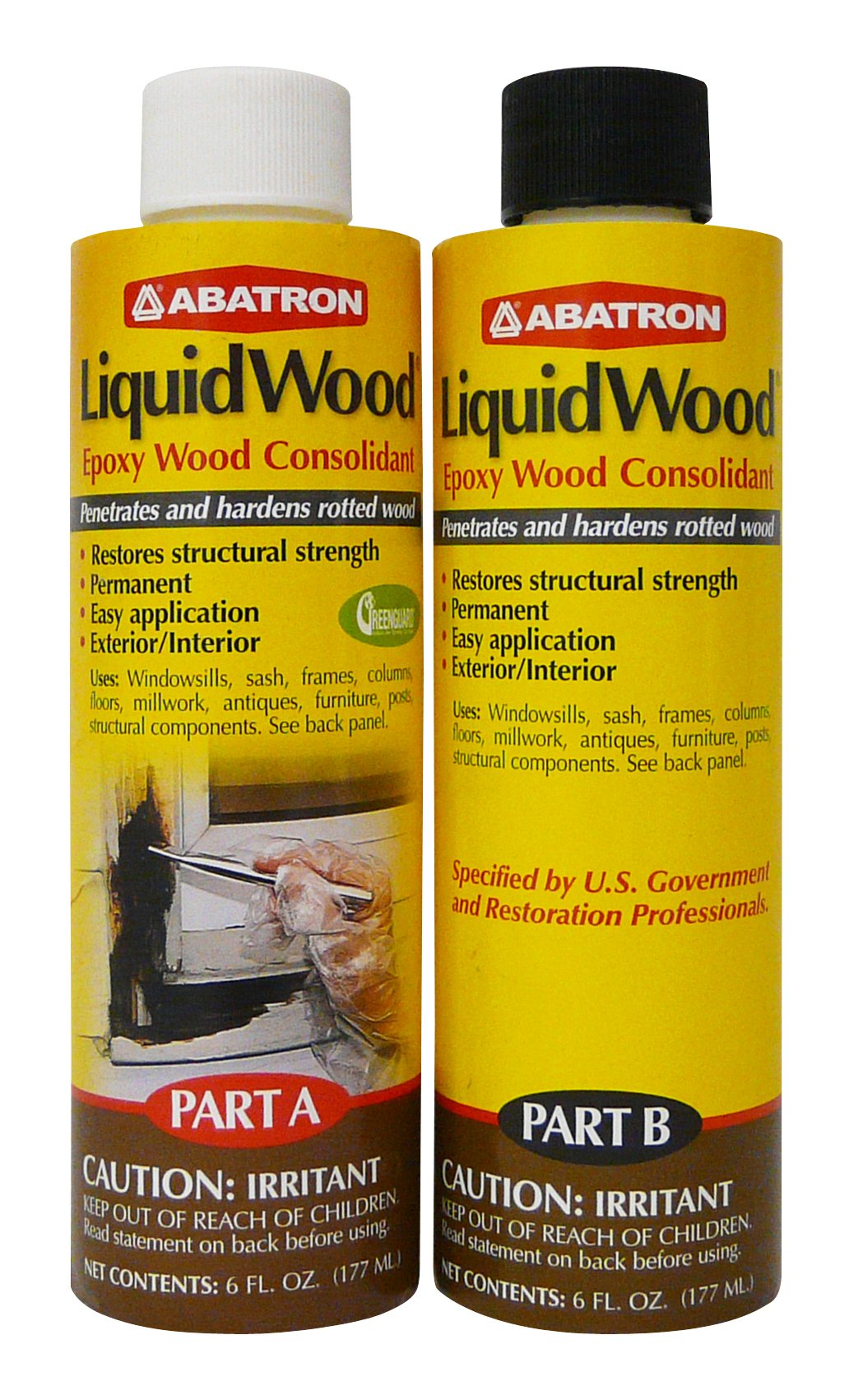 Abatron LiquidWood Kit - 12 Ounce - 2-Part Structural Wood Epoxy Resin - Wood Hardener and Consolidant - Perfect Primer for WoodEpox Epoxy Wood Filler