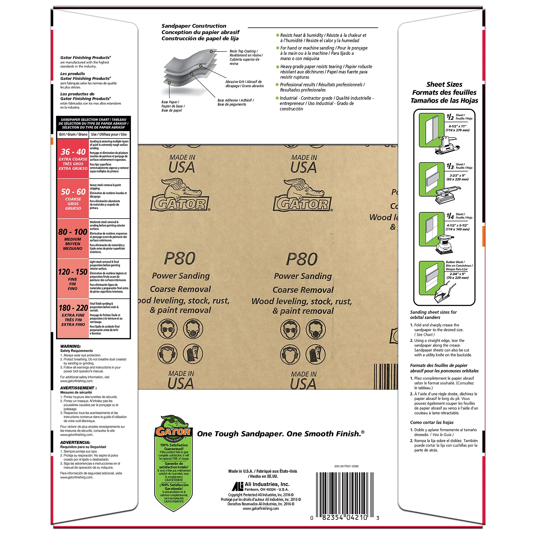 Gator 9" x 11" Multi-Surface Sanding Sheets, 80 Grit, 25 Pack