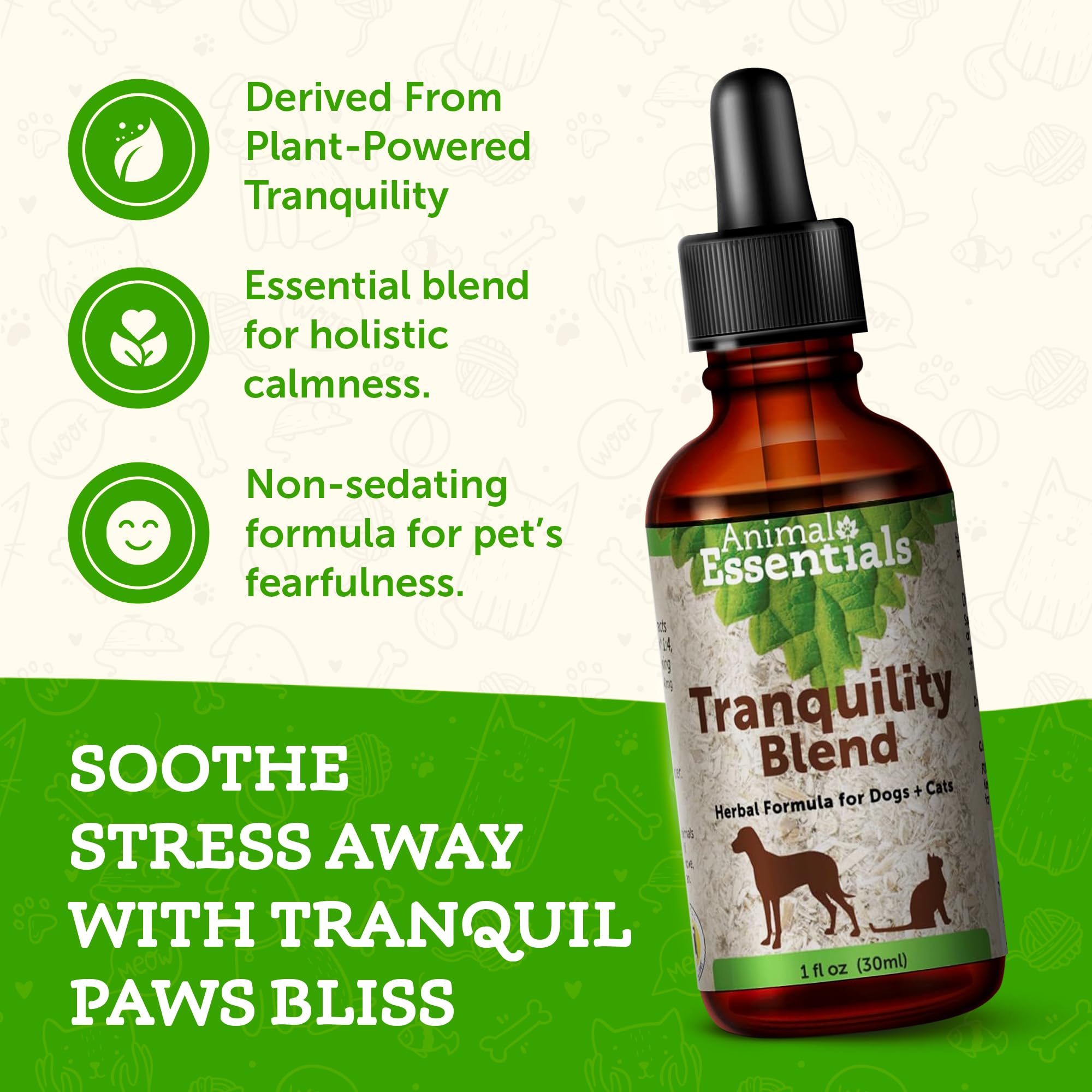 Animal Essentials Tranquility Blend Herbal Formula for Dogs & Cats, 1 fl oz - Made in USA, Calming Supplement, Anxiety Relief