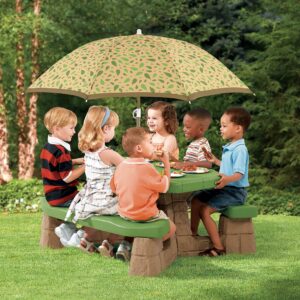 Step2 Naturally Playful Kids Picnic Table with Removeable Umbrella, Indoor/Outdoor Toys, Fits 6 Children, Made of Durable Plastic, For Toddlers 3+ Years Old, Green & Leaves