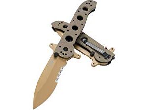 CRKT M21-14DSFG EDC Folding Pocket Knife: Special Forces Everyday Carry, Tan Serrated Edge Blade, Veff Serrations, Automated Liner Safety, Dual Hilt, Desert G10 Handle, Reversible Pocket Clip