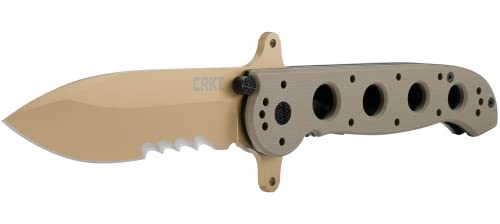 CRKT M21-14DSFG EDC Folding Pocket Knife: Special Forces Everyday Carry, Tan Serrated Edge Blade, Veff Serrations, Automated Liner Safety, Dual Hilt, Desert G10 Handle, Reversible Pocket Clip