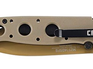 CRKT M21-14DSFG EDC Folding Pocket Knife: Special Forces Everyday Carry, Tan Serrated Edge Blade, Veff Serrations, Automated Liner Safety, Dual Hilt, Desert G10 Handle, Reversible Pocket Clip