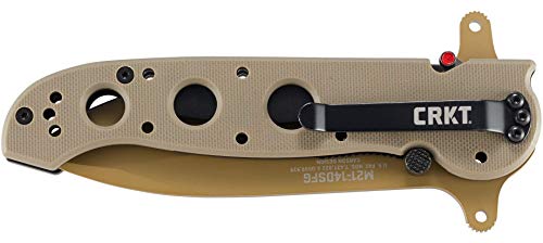 CRKT M21-14DSFG EDC Folding Pocket Knife: Special Forces Everyday Carry, Tan Serrated Edge Blade, Veff Serrations, Automated Liner Safety, Dual Hilt, Desert G10 Handle, Reversible Pocket Clip