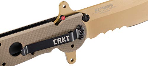 CRKT M21-14DSFG EDC Folding Pocket Knife: Special Forces Everyday Carry, Tan Serrated Edge Blade, Veff Serrations, Automated Liner Safety, Dual Hilt, Desert G10 Handle, Reversible Pocket Clip