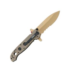 CRKT M21-14DSFG EDC Folding Pocket Knife: Special Forces Everyday Carry, Tan Serrated Edge Blade, Veff Serrations, Automated Liner Safety, Dual Hilt, Desert G10 Handle, Reversible Pocket Clip