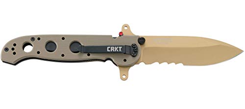 CRKT M21-14DSFG EDC Folding Pocket Knife: Special Forces Everyday Carry, Tan Serrated Edge Blade, Veff Serrations, Automated Liner Safety, Dual Hilt, Desert G10 Handle, Reversible Pocket Clip