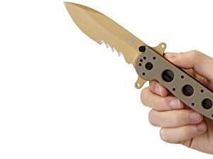 CRKT M21-14DSFG EDC Folding Pocket Knife: Special Forces Everyday Carry, Tan Serrated Edge Blade, Veff Serrations, Automated Liner Safety, Dual Hilt, Desert G10 Handle, Reversible Pocket Clip