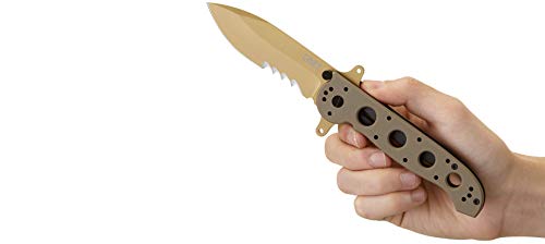 CRKT M21-14DSFG EDC Folding Pocket Knife: Special Forces Everyday Carry, Tan Serrated Edge Blade, Veff Serrations, Automated Liner Safety, Dual Hilt, Desert G10 Handle, Reversible Pocket Clip