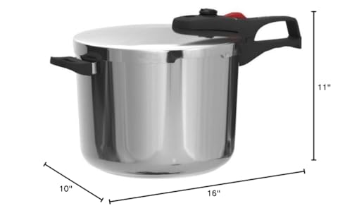 Magefesa® Practika Plus Super Fast pressure cooker, 6.3 Quart, 18/10 stainless steel, suitable induction, excellent heat distribution, 5-layer encapsulated heat diffuser bottom, 5 safety systems