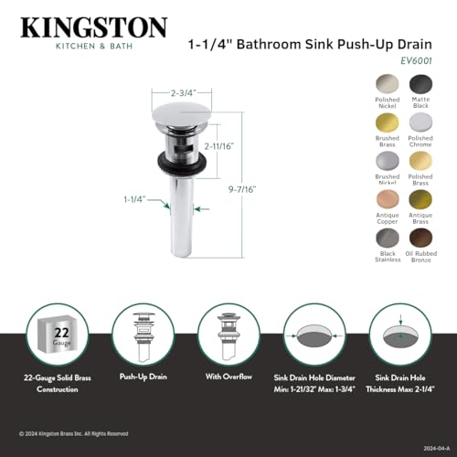 Kingston Brass EV6005 Fauceture Vessel Sink Drain with Tail Tube Set-In, Oil Rubbed Bronze