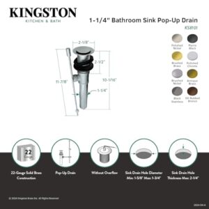 Kingston Brass Fauceture KS8105 Pop-Up Drain without Overflow, Oil Rubbed Bronze