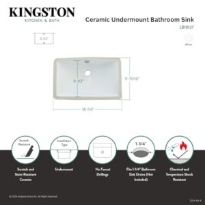 Elements of Design Kingston Brass LB18127 Fauceture Courtyard Undermount Bathroom Sink with Overflow, 18.25 x 11.94 x 6.88, White