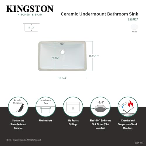 Elements of Design Kingston Brass LB18127 Fauceture Courtyard Undermount Bathroom Sink with Overflow, 18.25 x 11.94 x 6.88, White