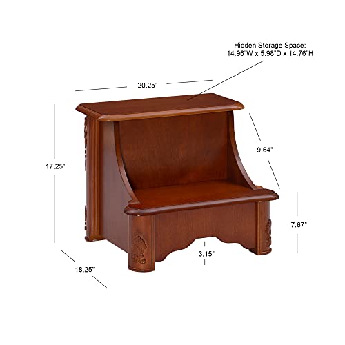 Powell Woodbury Mahogany Bed Step with Storage, Information, Lightly Distressed Woodbury Mahogany, 20 x 17.75 x 17.25