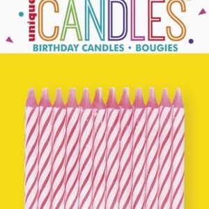 Unique Stripes Party Candles, 2.5", Pink